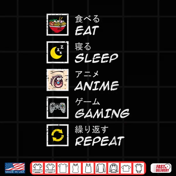 Design Eat Sleep Anime Gaming Repeat Gamer Teen Boys Girls Kids Shirt