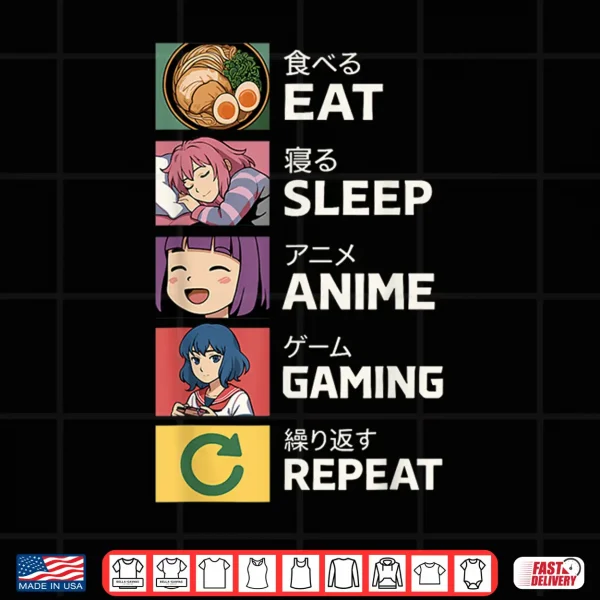 Design Eat Sleep Anime Gaming Repeat Shirt