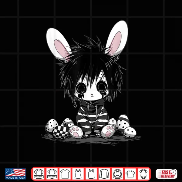 Design Emo Goth Black Easter Bunny K Pop Boy Girl Teen Grunge Punk Shirt
