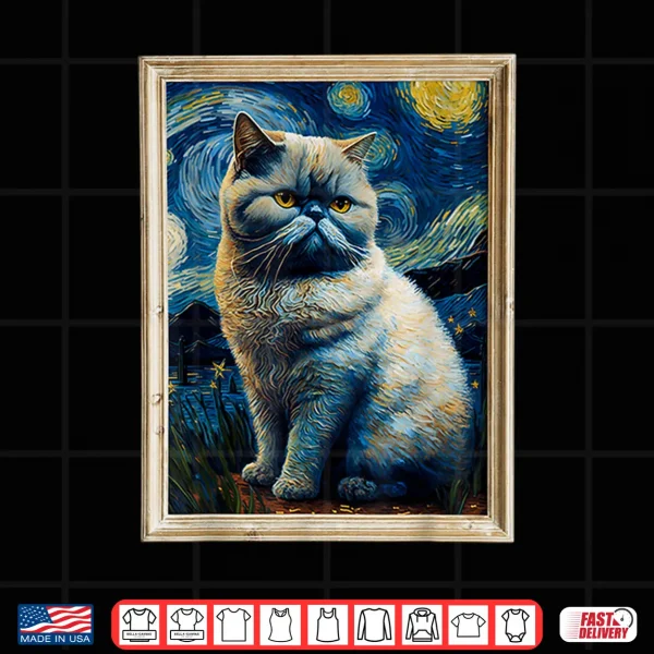 Design Exotic Shorthair Cat Van Goghs Starry Night Cat Lover Cat M Shirt