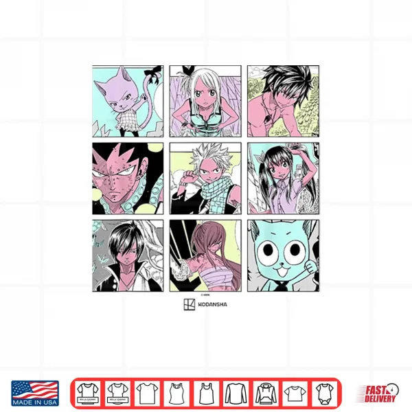 Design Fairy Tail Main Characters Box Up Retro Manga Panels Shirt