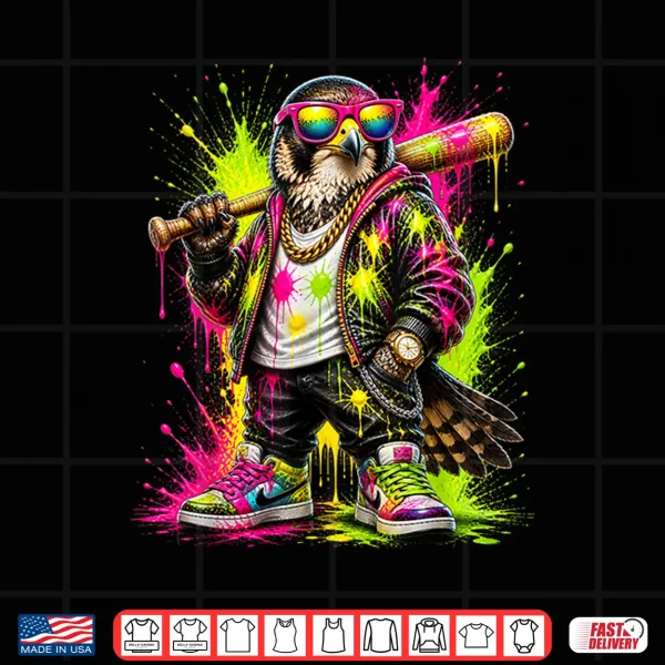 Design Falcon Baseball Drip Funny Animal Party Sport Cool Graphic Shirt