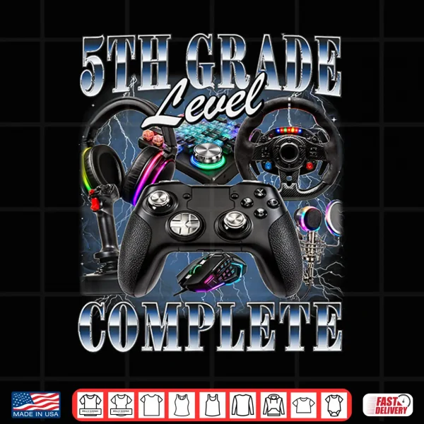 Design Fifth Grade Level Complete Graduation Gamer Fifth Graders Shirt