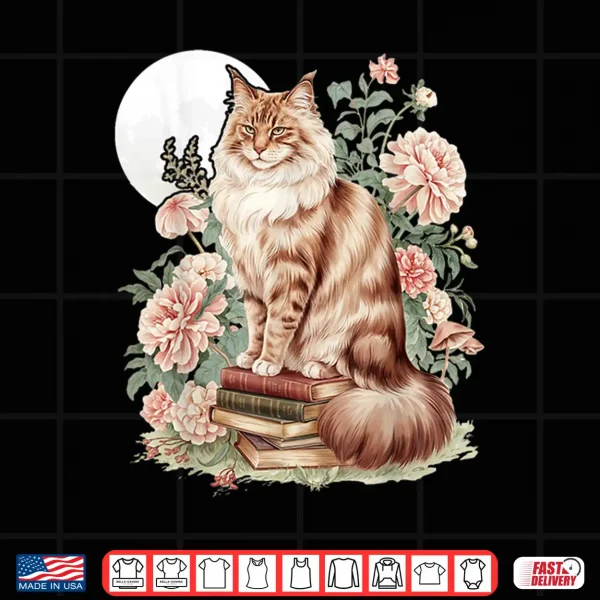 Design Floral Cottagecore Maine Coon Cat Lover Shirt