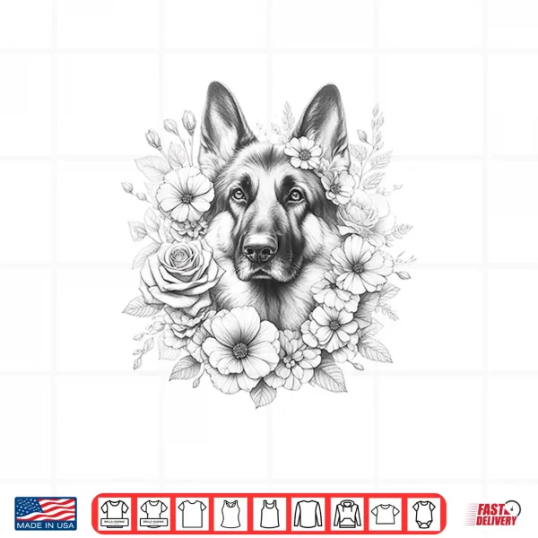 Design Floral German Shepherd Dog Mom Flower Design Shirt
