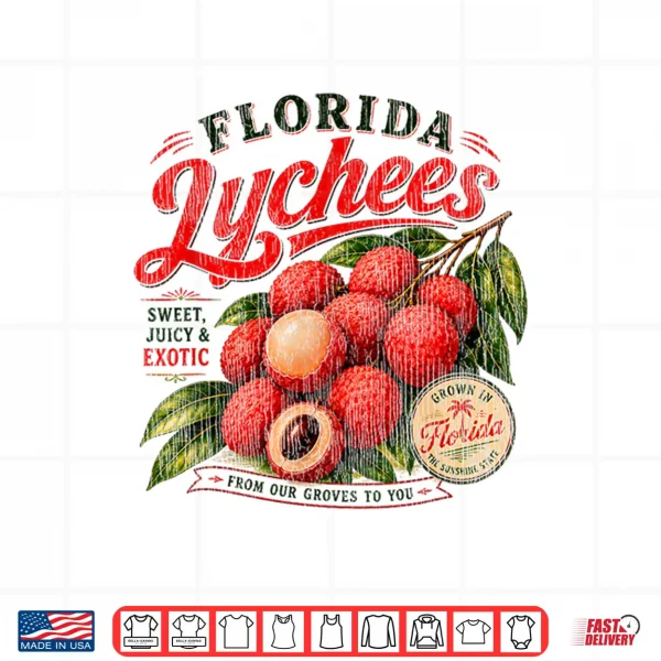 Design Florida Lychees Distressed Retro Exotic Fruit Design Shirt