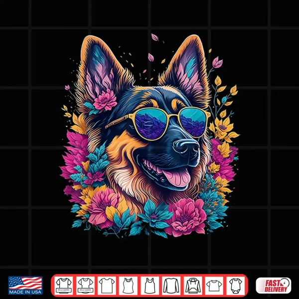 Design Flower German Shepherd Spring Nature dog Lovers For Women Shirt