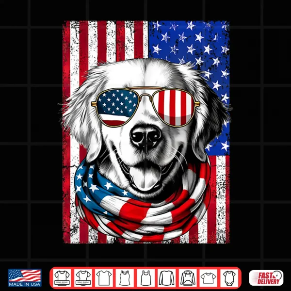 Design Fourth Of July Golden Retriever Dog American Flag USA Patriotic Shirt