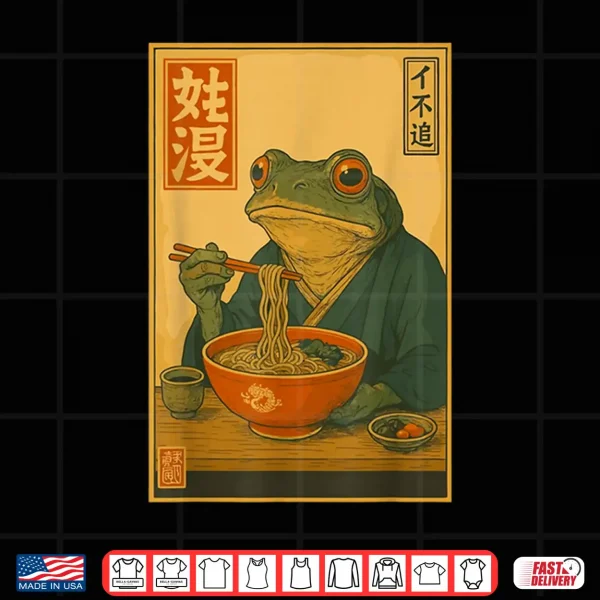 Design Frog Eating Ramen Kawaii Neko Japanese Noodles Anime Lovers Shirt 2