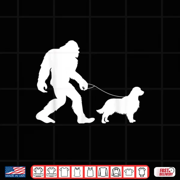 Design Fun Bigfoot Sasquatch Walking Golden Retriever Gag Gift Shirt
