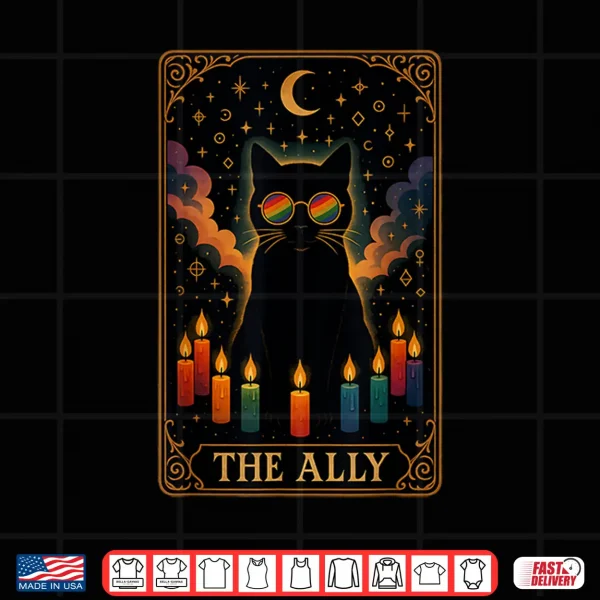 Design Funny Ally Cat Tarot Card Pride Sunglasses Gay Pride LGBTQ Shirt
