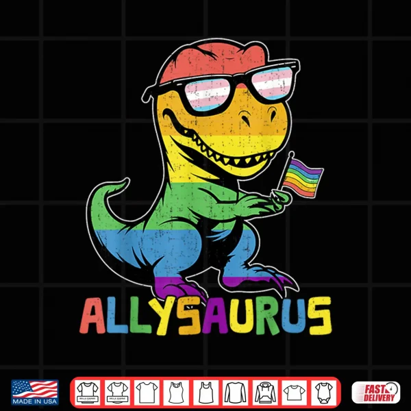 Design Funny Allysaurus LGBTQ Rainbow T Rex Kids Boys Gay Support Shirt