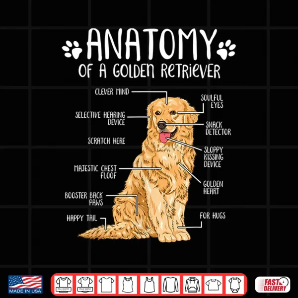Design Funny Anatomy Golden Retriever Dog Lover Gift Shirt