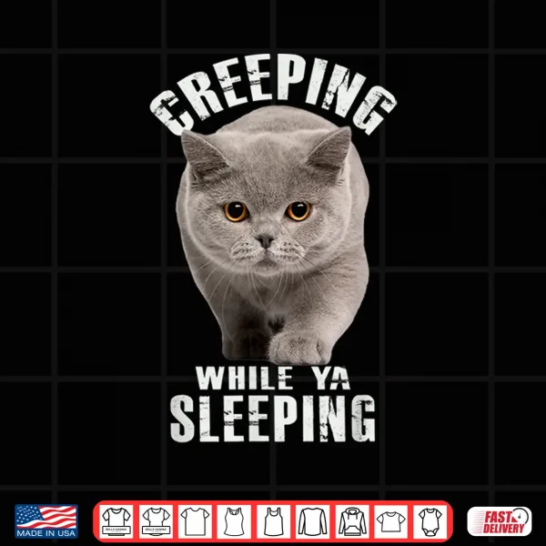 Design Funny British Shorthair Cat Shirt Creeping While Ya Sleeping Shirt