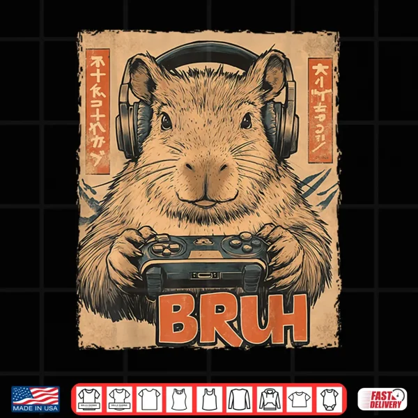 Design Funny Capybara Bruh Video Games Japanese Anime Manga Kawaii Shirt