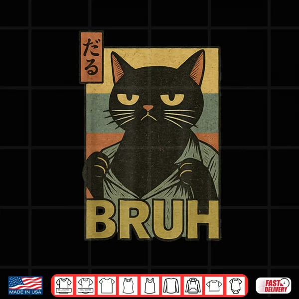 Design Funny Cat Bruh Teen Boys Girls Men Women Meme Japanese Anime Shirt
