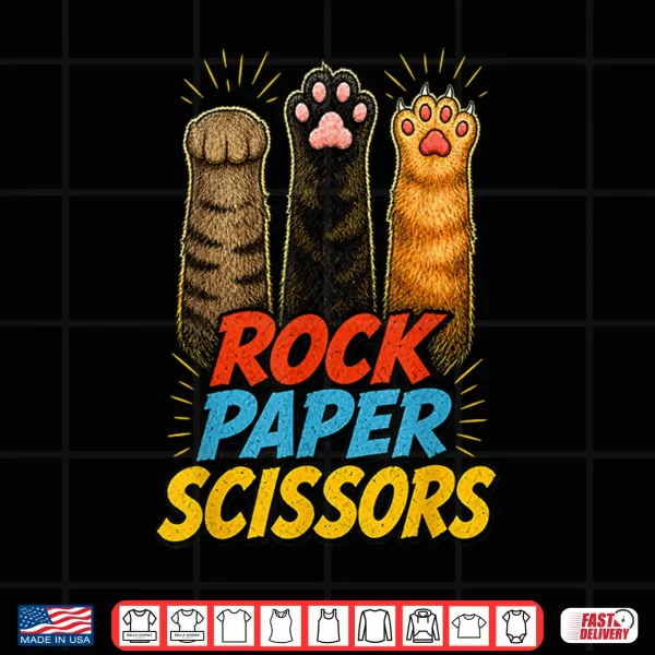 Design Funny Cat Paws Graphic Tee Rock Paper Scissors Animal Rescue Shirt