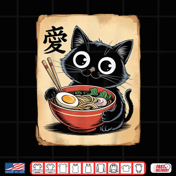 Design Funny Cat Ramen Japanese Kawaii Anime Cat Men Women Shirt