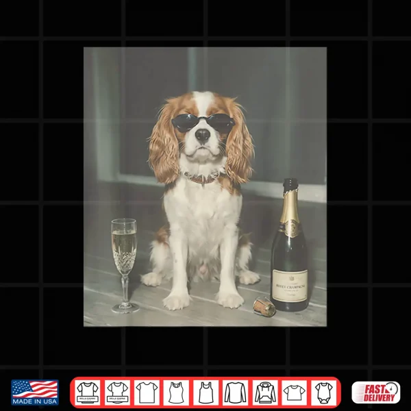Funny Cavalier King Charles Drinking Champagne Meme Graphic Shirt 4 Design Funny Cavalier King Charles Drinking Champagne Meme Graphic Shirt