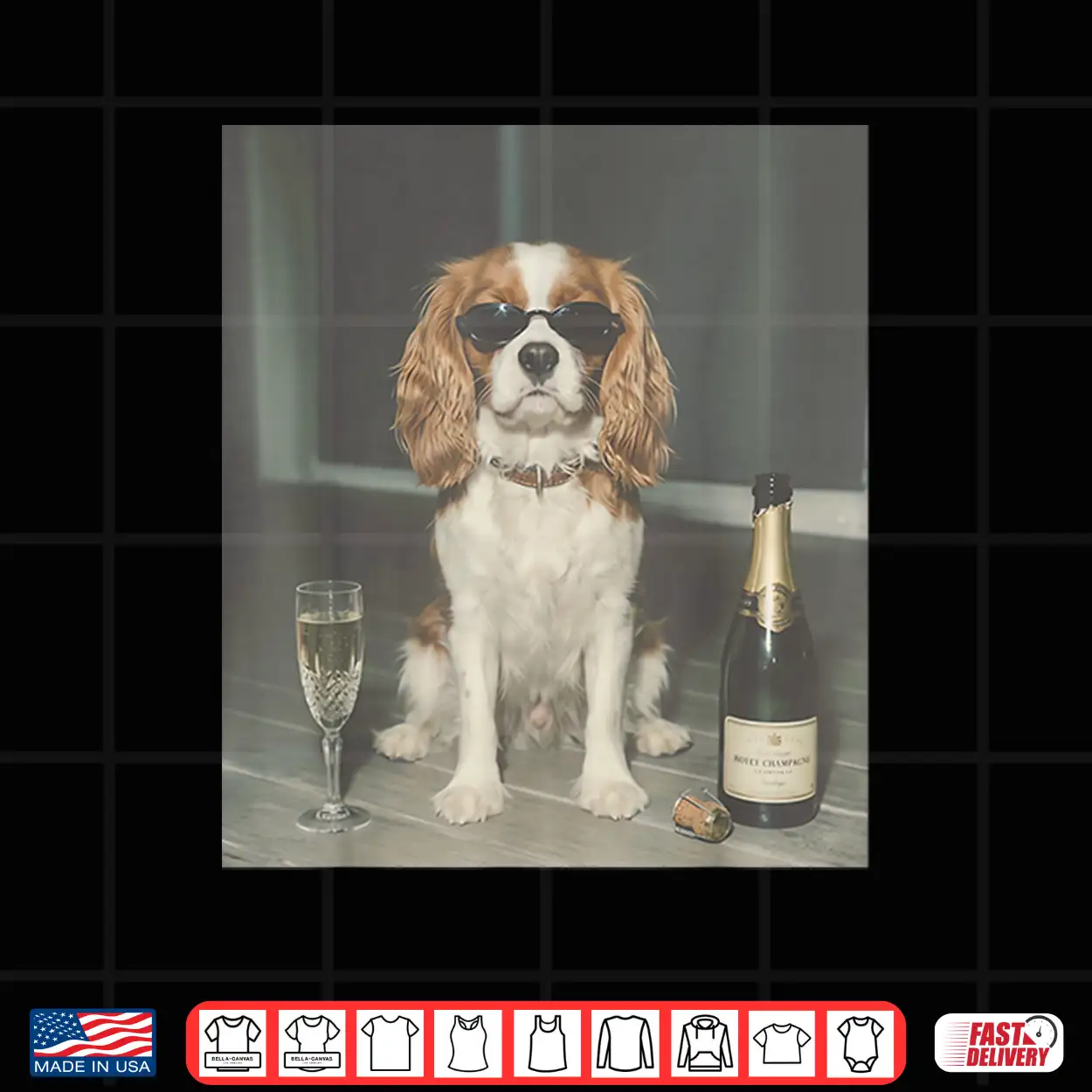 Funny Cavalier King Charles Drinking Champagne Meme Graphic Shirt Funny Cavalier King Charles Drinking Champagne Meme Graphic Shirt