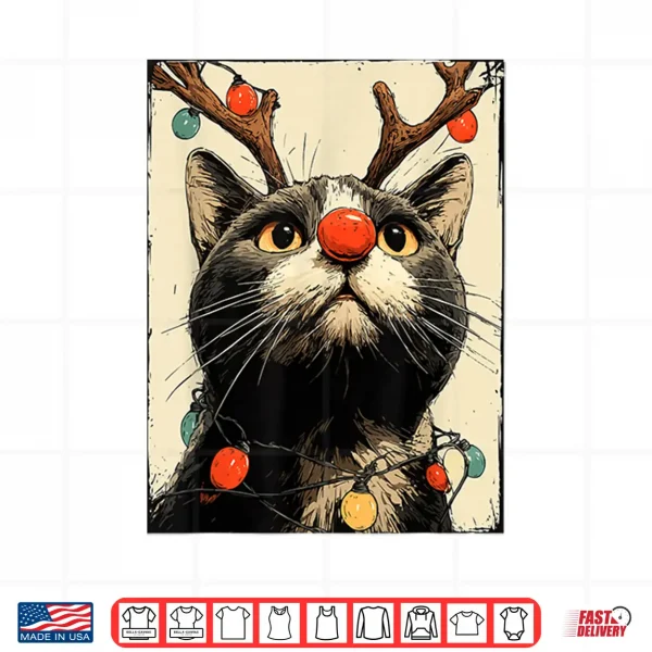 Design Funny Christmas British Shorthair Cat Holiday Lights Festive Shirt