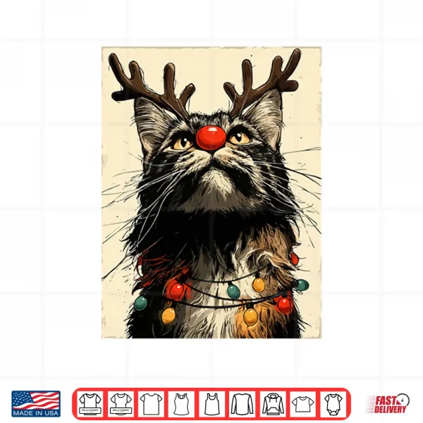 Design Funny Christmas Maine Coon Cat Holiday Lights Festive Animal Shirt