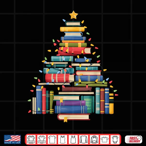 Design Funny Christmas Tree Made of Books Librarian Reader Holiday Shirt