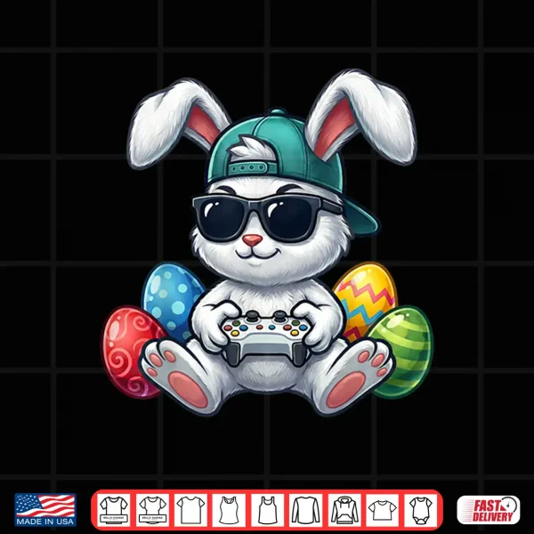 Design Funny Easter Bunny Gaming Video Game Gamer Easter Day Boys Shirt