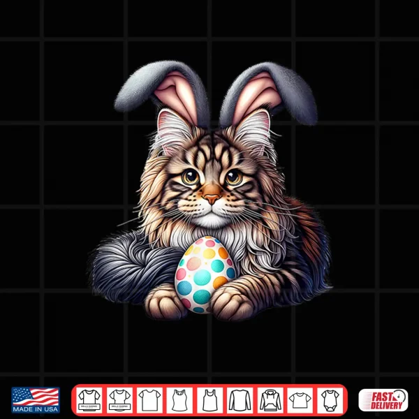 Design Funny Easter Cute Maine Coon Cats Pets Bunny Rabbits Easter Shirt