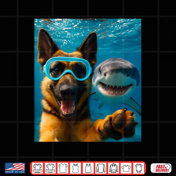 Design Funny German Shepherd Dog Selfie with Shark Ocean Lovers Shirt