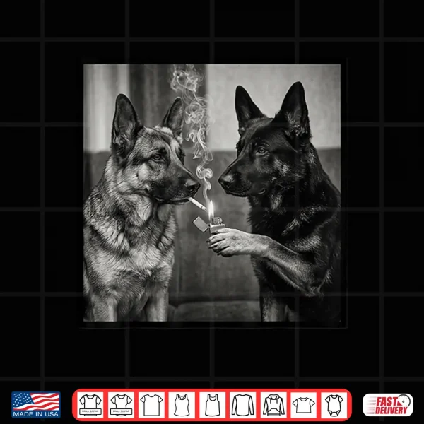 Design Funny German Shepherd Dogs Smoking Together Scene Shirt