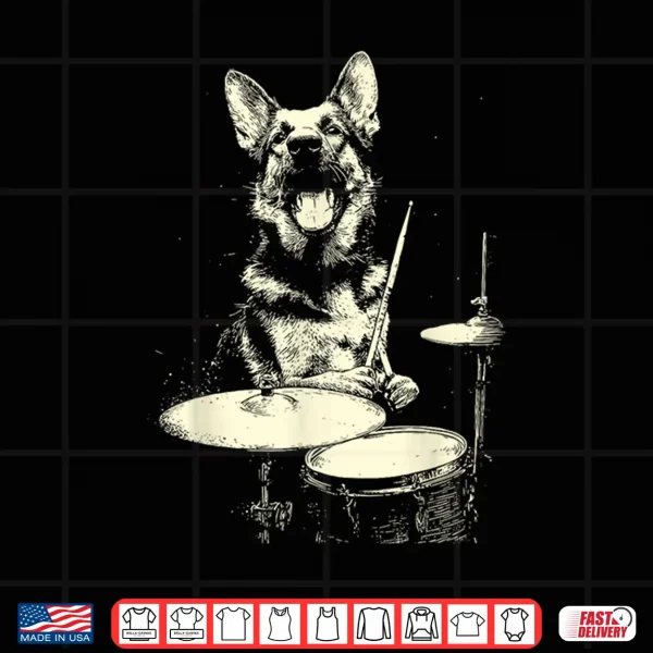 Design Funny German Shepherd Playing Drums Musician Dog Drummer Shirt