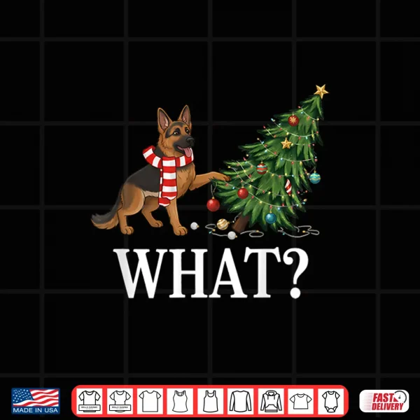 Design Funny German Shepherd Pushing Christmas Tree Over Dog What Shirt