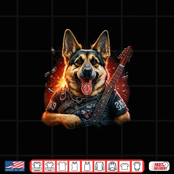Design Funny German shepherd Dog Rock And Roll Guitar Music Shirt