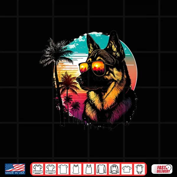 Design Funny German shepherd Dog Sunglasses Sunset vintage Shirt