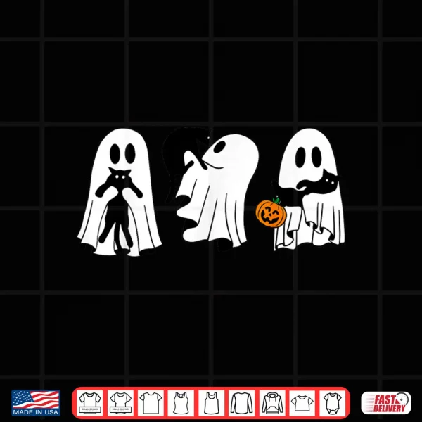 Design Funny Ghost Holding A Black Cat Halloween Shirt