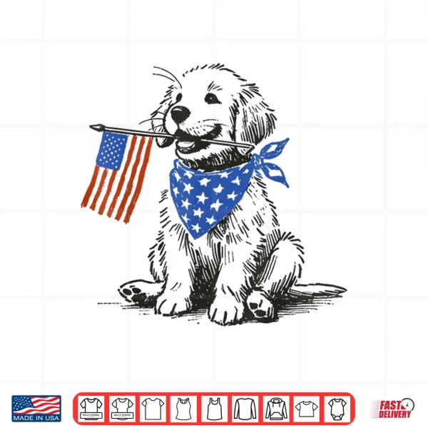 Design Funny Golden Retriever American Flag Bandana 4th Of July Shirt