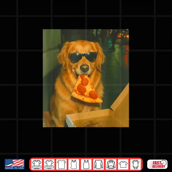 Design Funny Golden Retriever Dog Eating Pizza Meme Retro Shirt