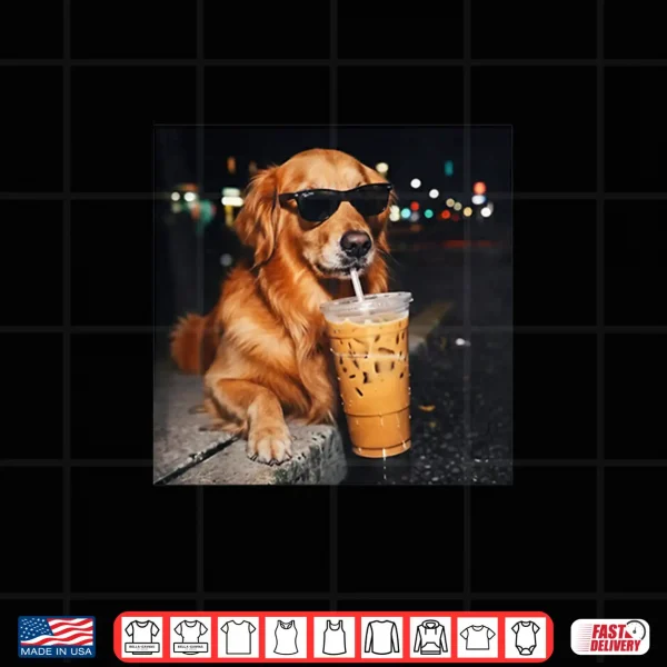 Design Funny Golden Retriever Drinking Iced Coffee Lover Humor Premium Tri Blend Shirt