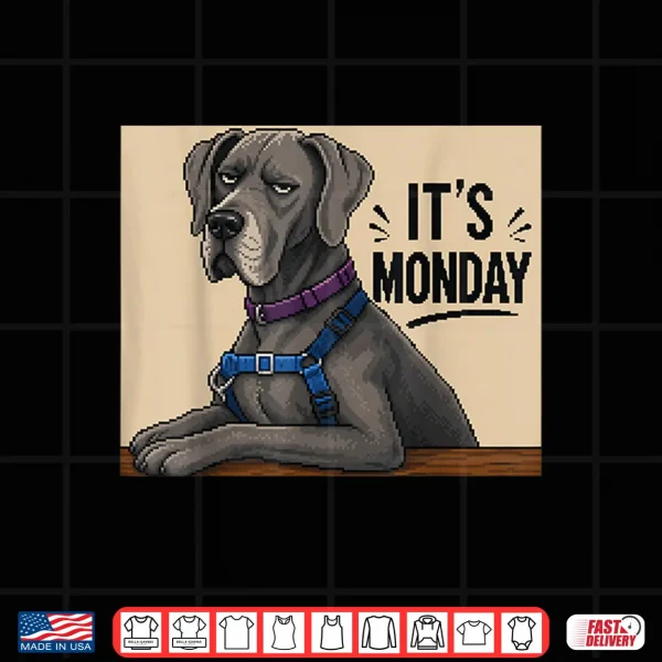 Design Funny Grumpy Dog Monday Pixel Art Great Dane Shirt