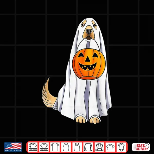 Design Funny Halloween Golden Retriever Dog Ghost and Pumpkin Women Shirt