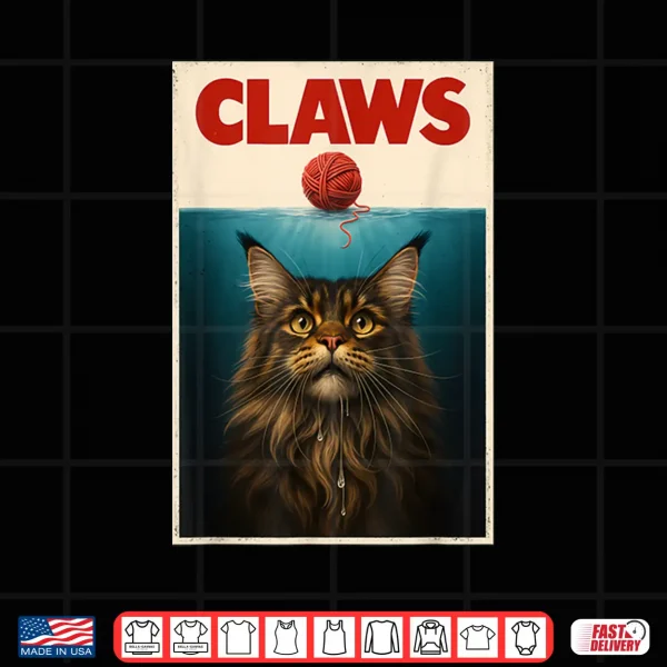 Design Funny Maine Coon Cat CLAWS Yarn Ball Top Kitten Shirt for Men Women Kids