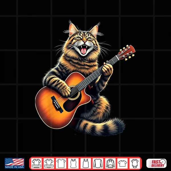 Design Funny Maine Coon Cat Playing Guitar Design for Music Lovers Shirt