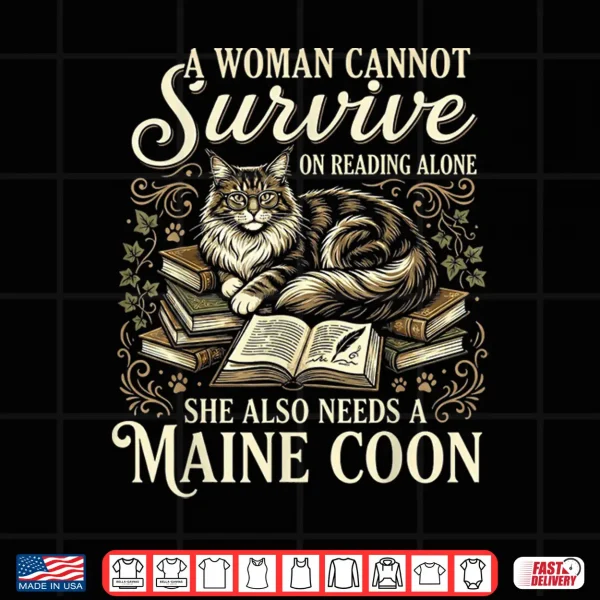 Design Funny Maine Coon Mom Book Lover Reading Cat Bookworm Shirt