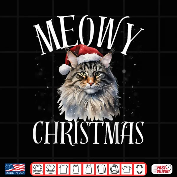 Design Funny Meowy Christmas Maine Coon Cat Merry Xmas Holiday Shirt