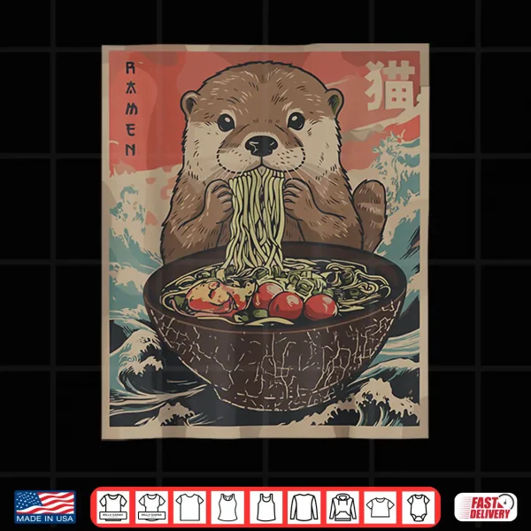Design Funny Otter Ramen Kawaii Anime Japanese Graphic Women Men Shirt