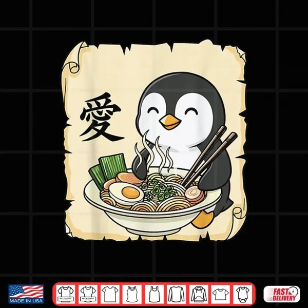 Design Funny Penguin Ramen Kawaii Anime Japanese Graphic Women Men Shirt