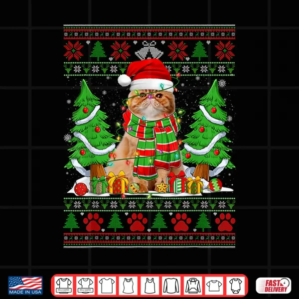 Design Funny Persian Cat Santa Hat Ugly Christmas Sweater Xmas PJS Shirt