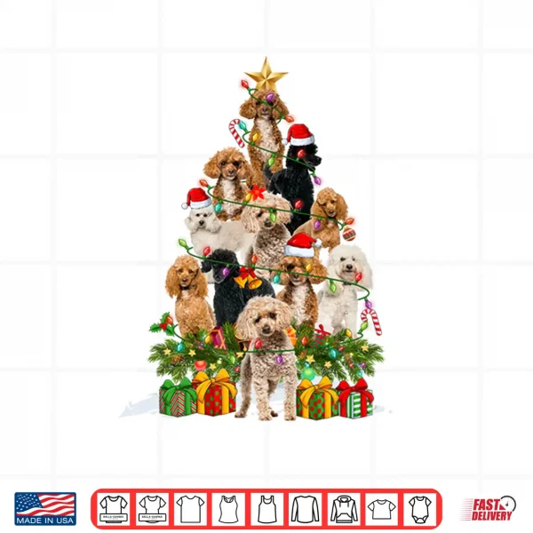 Design Funny Poodle Dog Christmas Tree Lights Christmas Xmas PJS Shirt