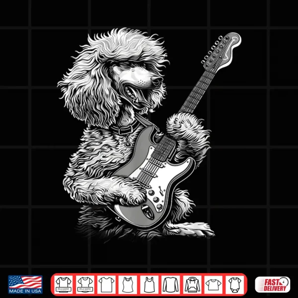Design Funny Poodle Dog Playing Electric Guitar Rock Dog Dad Shirt